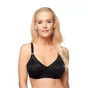 Breezies Simply Gorgeous Lace Full Coverage Wirefree Bra 34DD Black NWT